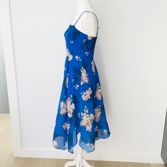 DOTTI size 8 blue floral chiffon dress with spaghetti straps - Picture 4 of 9